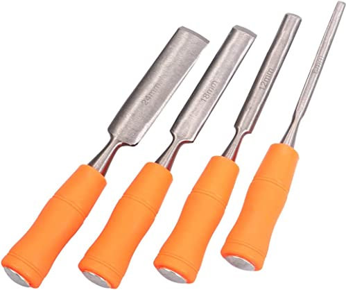 OITTo Set di 4 scalpelli per Legno Scalpelli per Legno Professionali per carpenteria, Intaglio (sgorbia per Apertura Esterna 6 mm, 12 mm, 18 mm e 24 mm)