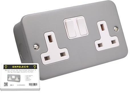 SHPELEC® 13A Premium Switched Metal Clad Double Sockets 2 Gang BS Standard - Available in 1, 2, 3, 4 and 5 Pack Variations (1)