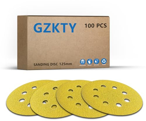 GZKTY 100 Piezas Discos para lijas 125mm, Papel Lija de Orbita Aleatoria de Grano 240, lija circular con 8 Agujeros para 125mm Lijadoras Excéntricas y Lijadora Madera
