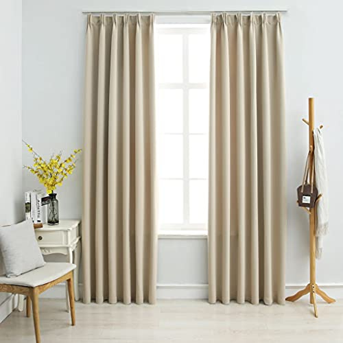 Homgoday Tende Oscuranti con Ganci 2 pz Beige 140x175 cm, Mobili per Casa Interno Esterno Soggiorno Camera da Letto