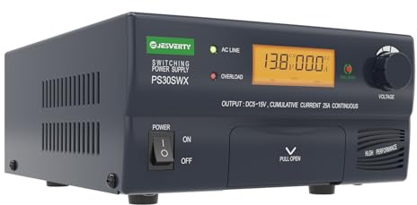 Jesverty PS-30SWX Fuente de alimentación Universal regulada de CC, convertidor de CA a CC, 13,8 V (Ajustable de 5-15V) 30A (máx.), con Conector de Audio y Altavoz, Almacenamiento de indicativos