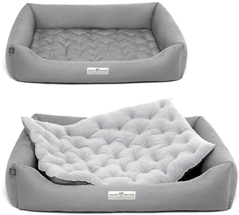 HOUND & NATURE | Öko Hundebett Zürich | Orthopädisch/Fest | Gr. XXL für Sehr Große Hunde - Kuscheliges, Flauschiges Hundebett Waschbar mit Wende - Liegekissen (XXL - 125x95 cm, Hellgrau)