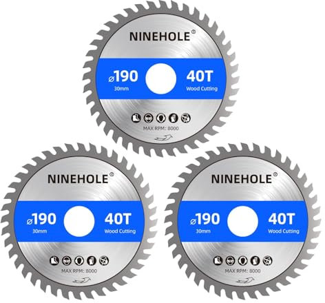 3 Stück 190mm Sägeblatt Kreissägeblatt für Holz, Sperrholz, Laminat, Trockenbau, Kunststoff, Plastik (3pcs, 190x30mm, 40T)