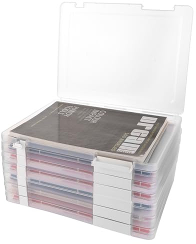 SHUESS Lot de 6 boîtes d'archivage A4 transparentes plates avec fermetures à clip, boîte d'archivage portable A4 en plastique avec couvercle, boîte à documents plate pour documents, magazines
