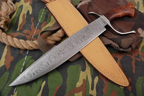 Custom Handmade Damascus Steel Hunting Bowie Knife with Wood Handle | MAQ1774