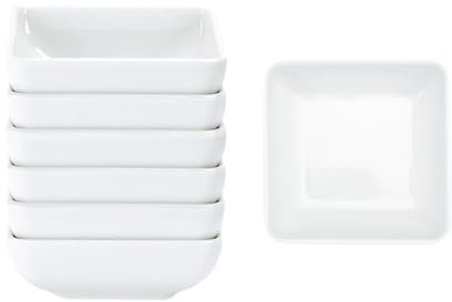 MAEXUS® Juego de 6 Cuencos Ceramica para Salsa de Soja, Color Blanco, Tapas Cuadradas para Barbacoa, Cuencos de Sushi, Mini Cuencos para Salsas, para Salsa de Tomate (7,3 x 2,7 cm)