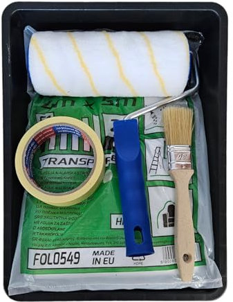 PAINTER - Malerset - 18cm Rolle, Pinsel, Schutzfolie, Malerband, 240x320 mm Farbwanne - Komplettset für Malerarbeiten und Wandanstriche