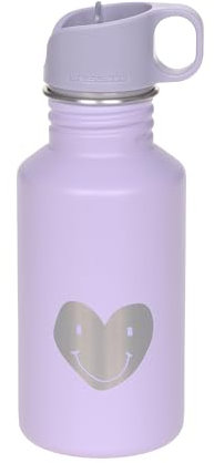 LÄSSIG biberón botella de acero inoxidable sin BPA 500ml niños guardería jardín de infancia a prueba de fugas con tapa deportiva para beber/Bottle Stainless Steel Little Gang Heart lilac