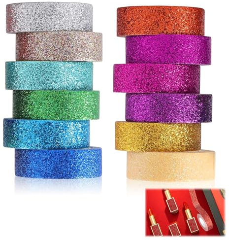 Edksegjcsous 12 Pcs Colorful Decorative Washi Masking Tape, Shiny Washi Tape Set Rainbow Washi Sticky Paper, 12 Colors Adhesive Washi Tapes Masking Set Washi Craft Tape for DIY Crafts Scrapbooking