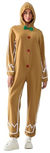 LYSINK Costume de Noël une pièce en forme de bonhomme en pain d'épice à capuche et manches longues avec nœud pour fête de costumade (Ba gingembre, M)