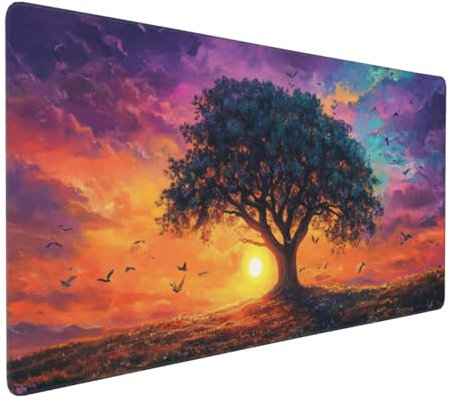 Gaming Mauspad XXL Sonnenuntergang Mousepad 1000x500x4mm Baum Verlängertes Mauspad Schreibtischauflage,Genähte Kanten Mauspad,Verbessert Präzision Geschwindigkeit Wasserdicht Geeignet für Büro,Spiele