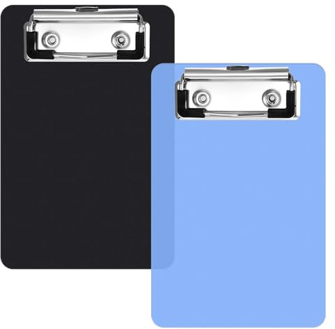 Lot de 2 mini porte-blocs de 10,2 x 15,2 cm, mini porte-bloc bleu et noir, porte-bloc en plastique pour blocs-notes, bureaux, restaurants, mémo, listes de poche pour reçus