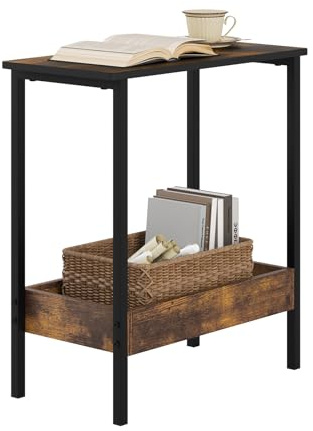 WOLTU Beistelltisch,Couchtisch mit 2 Ablagen, Konsolentisch mit Stauraum | Metall,Rustikales Braun + Schwarz,einfache montage,bis 20 kg,für Kaffee und Laptop,für Wohnzimmer,Schlafzimmer ,Büro
