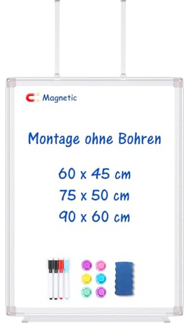 maxtek Whiteboard für Tür Einhängen 90 × 60 cm, Magnetisch Whiteboard tür Hängen, Aluminiumrahmen Trocken Abwischbar Magnetwand mit 4 Stifte, 6 Magnete and 1 Radiergummi für Haus, Schrankraum, Büro