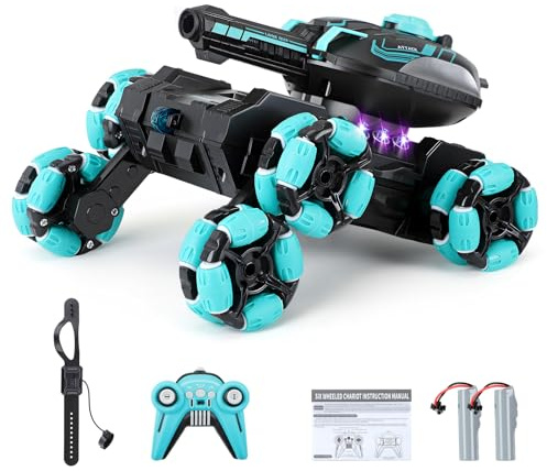Char RC Télécommandé Gesture Sensing Voiture Telecommandé Tout Terrain 2.4Ghz Réservoir Télécommandé Jouet 360° Rotation Battle Tank RC Tir Balles d'eau avec pour Enfants Adultes Cadeau