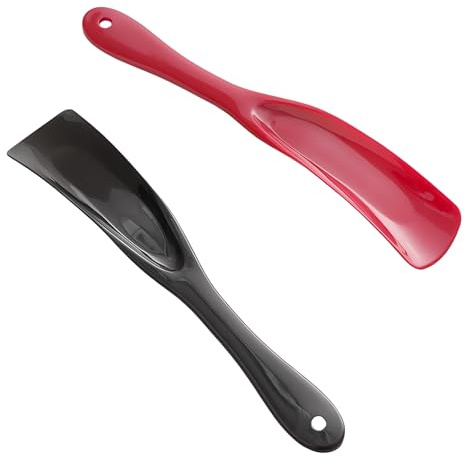 2 Pcs Flexible Plastic Shoe Horn, Durable Long Tool for Easy Wear, Lightweight Shoehorn for Men, Women, Kids and Seniors, Comfortable Shoe Horn Long Handled Design (Black，Red)