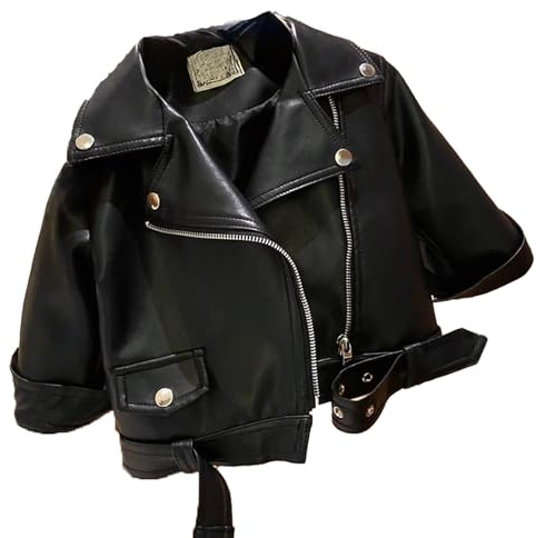 2025 - Chaqueta de cuero con cremallera grande para niña, diseño de moto y estilo fresco, chaqueta de invierno para niños, traje de nieve para niños, Bk1, 18-24 meses