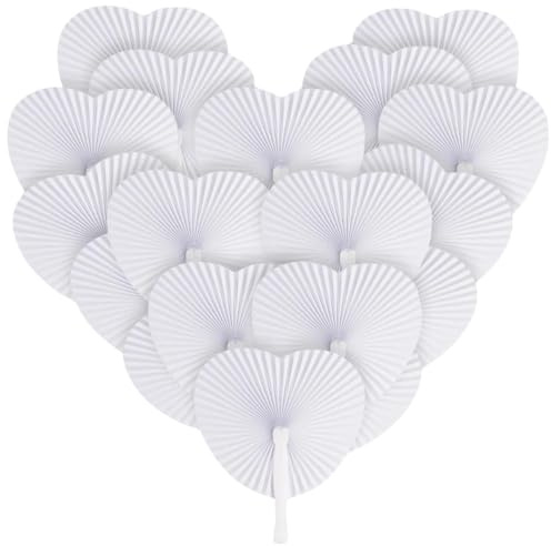 Generico Ventagli Cuore Bianchi – Confezione da 10 Pezzi Pieghevoli in Carta e Plastica – Matrimoni, Cerimonie, Battesimi, Feste, Viaggi di Gruppo, Estate