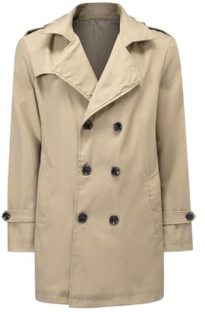 Allthemen Trenchcoat för män mellanlängd dubbelbröst ytterrock business casual jacka enfärgad, BEIgE, M