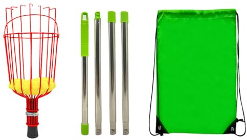 Recolector de Frutas – 4 Postes de extensión para Recoger Frutas con Cesta | de Agarre de Frutas | Podadora telescópica de Acero Inoxidable de Largo Alcance | Recolector de Cerezas Desmontable a