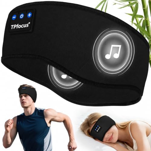 TPfocus Auriculares Bluetooth 5.4 para Dormir, Cinta para Deporte y Sueño | Sonido nítido | Lavable | Sin presión en los oídos | 16 h de batería | Suave y transpirable | Ajuste cómodo y seguro