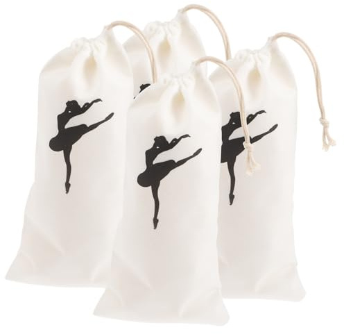 Ballettschuhtasche mit Kordelzug 4 Stück aus Canvas für Spitzenschuhe | 13 X 27cm, Verschleißfest und Ordentlich, als Organizer für Tanzschuhe und Zubehör