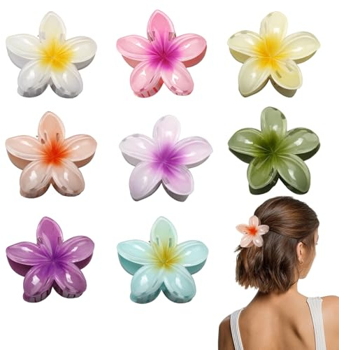Pince à Cheveux Fleur 8 Pièces, 8x8cm Pince Cheveux Fleur Hawaïenne Multicolores, Antidérapantes pour Cheveux Epais, Cadeaux pour Femmes Et Filles