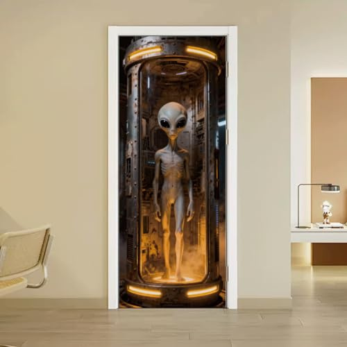 arricraft 2 Stück Selbstklebender 3D Türaufkleber 31.5X78.7 Türwandaufkleber Mit Alien Science Fiction Motiv Abnehmbare PVC Tapete Dekoration Für Schlafzimmer Und Wohnzimmer