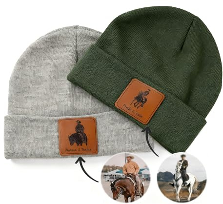 Bonnet tricoté personnalisé avec Motif Cheval Photo/Image/Logo et nom personnalisés Bonnet d'hiver Chaud Cadeaux pour Filles passionnées d'équitation Cavaliers Vêtements d'équitation Femmes Hommes