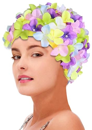 Dottduya Badmössa för kvinnor, vintagestil, blommönster, retrostil, uppdaterad version – halkfri, faller så lätt av, färg, L
