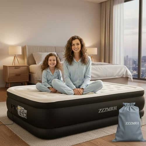 ZZZMRH Air Bed - Blow Up Mattress with Built-in Electric Air Pump, 3 Min Self-Inflating/Deflating Single Air Mattress with Flocked Surface, Portable Airbed for Home, Camping & Guests (99x190+46cm)