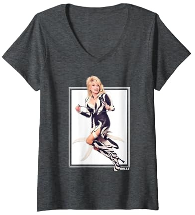 Femme La Rockstar emblématique de Dolly Parton T-Shirt avec Col en V, Chiné Foncé, S