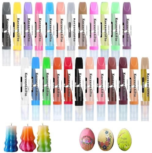 24 Stück Kerzenstifte zum Verzieren, DIY Kerzen zum Bemalen Set, 24 x 10 ml, Stifte zum Bemalen, Kerzenfarben zur Bemalung & Verzierung von Kommunionkerze, Taufkerze selber, Kerzen, leuchtende Farben