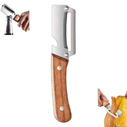 Stainless Steel Vegetable Peeler with Wooden Handle-Ergonomic Potato Peeler Fruit Slicer Sharp Blade for Carrot Apple Kiwi Orange Easy Grip Kitchen Tool (1 Pc)