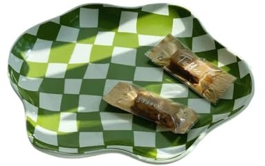 DCUIPG Assiette en céramique d'échiquier, vaisselle irrégulière à carreaux noir et blanc, assiette dîner, service de table, assiettes plats 2 pièces pour Bijoux