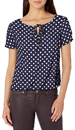 Star Vixen Dam Kort/Slit Ärm Nyckelhål Slips Bonde Topp Bubble Hem Blus
