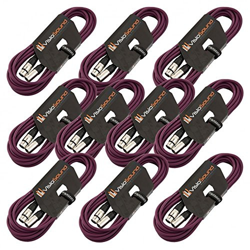 Male to Female XLR Mic Lead Balanced Microphone Cable 10 Pack (Purple, 6m) | 10 x Noiseless OFC Balanced Microphone, Signal, Audio, Patch Cable / 9 Colours
