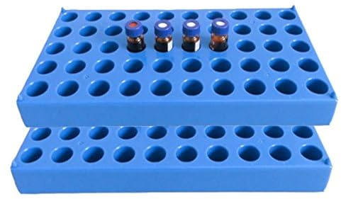 MUHWA Probenglas-Ständer, 50 Positionen, 12 mm Bohrung, für 2 ml HPLC-Vials, Polypropylen, Blau, 2er-Set