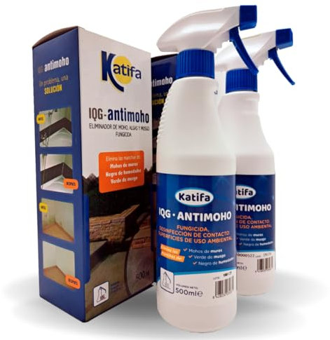 Pack 2 unidades Spray Katifa Antimoho 500ml. Limpiador de manchas de humedad y moho en bañeras, juntas de azulejos, paredes, techos, piedra de exteriores, ladrillos, etc. Uso interior y exterior.