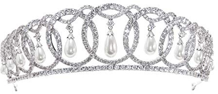 CH10223 Tiara mit Perlen und kubischem Zirkonia, für Hochzeit, Braut, große Krone, Haarschmuck, Schmuck