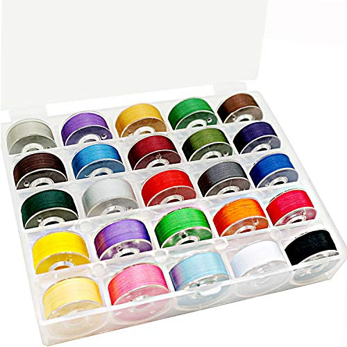 New brothread 25pezzi Colori Assortiti 70D/2 (60WT) Bobine e Filo per Ricamo e Cucire Plastica Size A (SA156) Per Brother/Singer/Babylock/Janome/Kenmore Macchina
