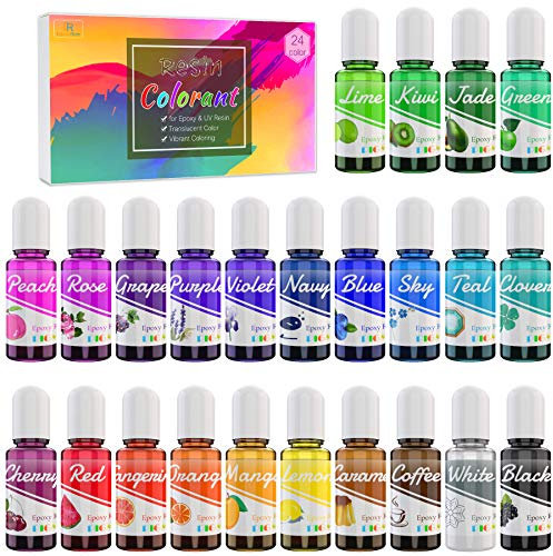 Epoxidharz UV Harz Farbe - 24 Farben Flüssiger Epoxidharz Farben Pigment für Resin Kunst, Schmuckherstellung - Konzentrierter UV Harz Farbstoff für Harzfarben, Becher, Farben, DIY Basteln - je 10 ml