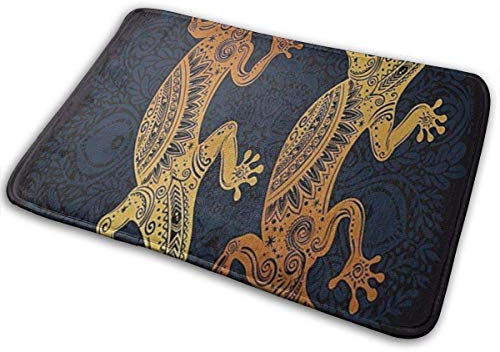 ZCHW Fußmatte Gold Mandala, Künstlerische Gecko Eidechse Figuren Boho Framework Tropical Henna Tattoo Stil Natur Fußmatte Eingang Matte Bodenteppich 40X60CM
