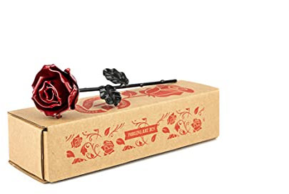 Forging Art Bcn® Hand Forged Eternal Wrought Iron Rose - Gift for Valentine's Day, Mother's Day, 6th Year Wedding Anniversary (Red/Black Without Base)