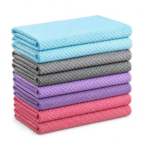 Niveaya Microfiber Glass Cleaning Cloth, Multi-Functional Reusable Lint Free Cloths, Stainless Steel Windshield Shower Window Cleaning Cloth, Suitable for Home, Kitchen and Auto, Pack 8,Mix