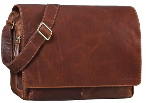 STILORD Vintage Umhängetasche aus Leder braun - 15 Zoll Laptoptasche für Büro, Uni, Office, Schule - DIN A4 Schultertasche Tom