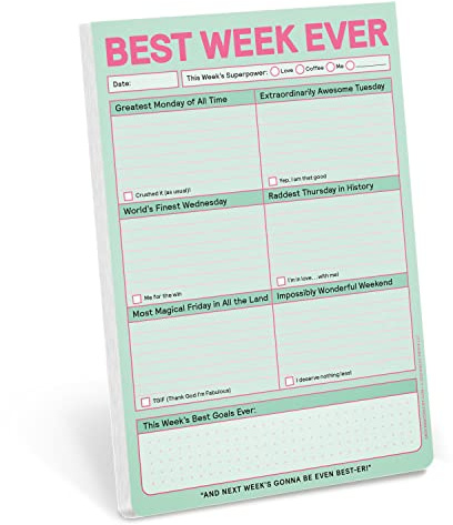 Knock Knock Best Week Ever-Block, Wochenplaner und Planungsblock für To-Do-Listen (Pastell-Version), 15,2 x 22,9 cm