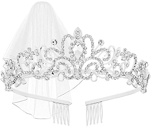 AOPRIE Tiara and Crown for Women Silver Bride Veil Silver Bridal Shower Supplies Bachelorette Party Decorations Gift Sets
