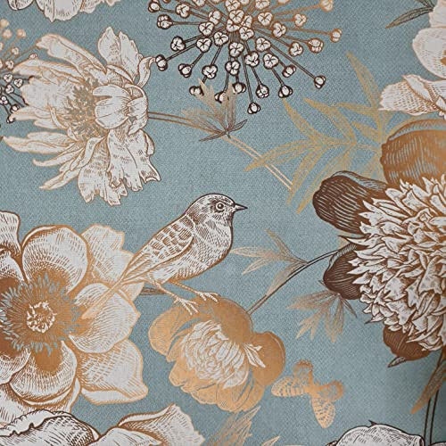 Stoff Baumwolle Meterware Blumen Vögel Palazzo messing celadon Dekostoff Digitaldruck edel prächtig