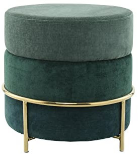 Qiyano Sitz Pouf Hocker samtig grob gewebter Stoffbezug mit vergoldetem Metallgestell für Wohnzimmer Schlafzimmer und Schminktisch mit Farbverlauf Türkis-Grün, Groß und Rund, Farbe: Grün